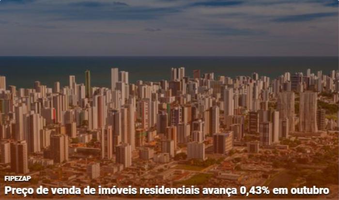 Preço de venda de imóveis residenciais avança 0,43% em outubro